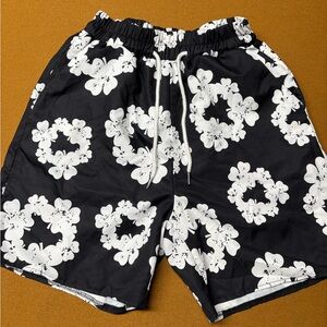 Floral Black and White Athletic Shorts
